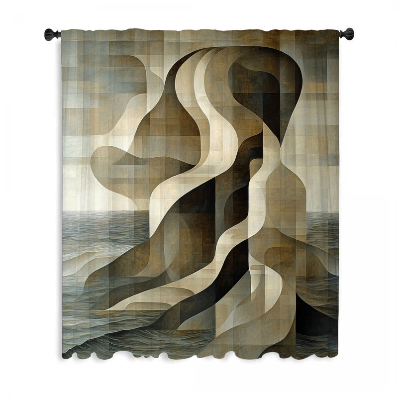 Waves Window Curtains, Abstract Blockout & Sheer Curtains - 1 Panel, 50" W x 84" L