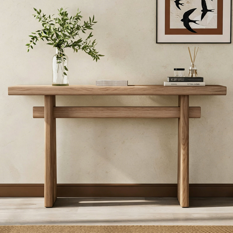 Console française rétro simple et élégante, Bois naturel, Natural Wood, 33.5" H x 59" W x 15.7" D, Bois naturel
