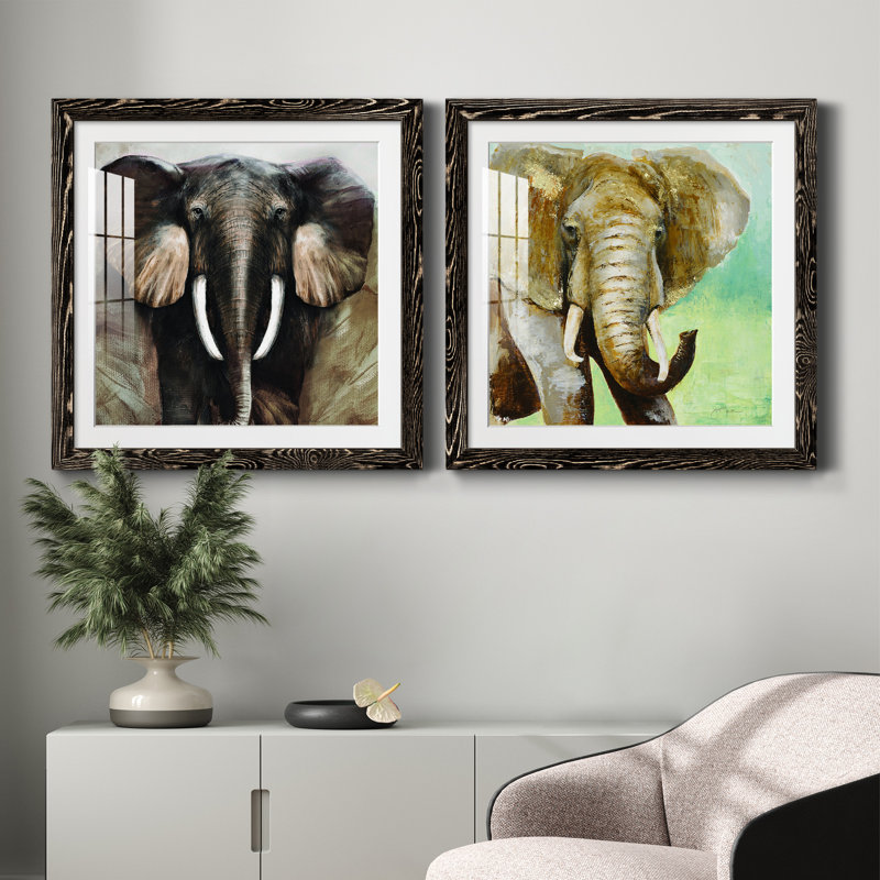 Majestic Encounter - Ensemble de 2 peintures encadrées, Cadre noir, H 34,5 po x l 69 po x P 1 po