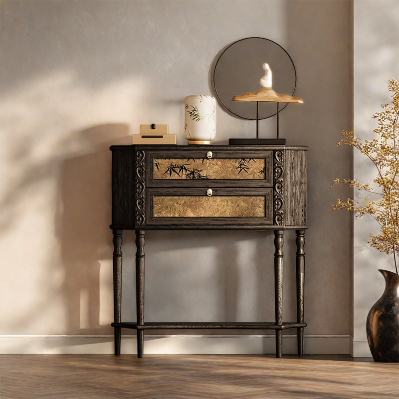 Armoire de rangement à deux tiroirs avec cadre en pin