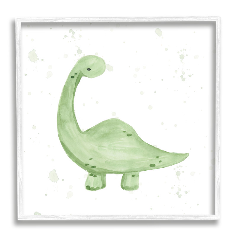 Doux dinosaure vert pastel - impression, H 17 po x l 17 po x P 1,5 po, Giclée encadrée blanc bord de mer