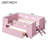 Wood Full Size Platform Bed with Guardrail and Drawer, Pink-1955748668-1955748658