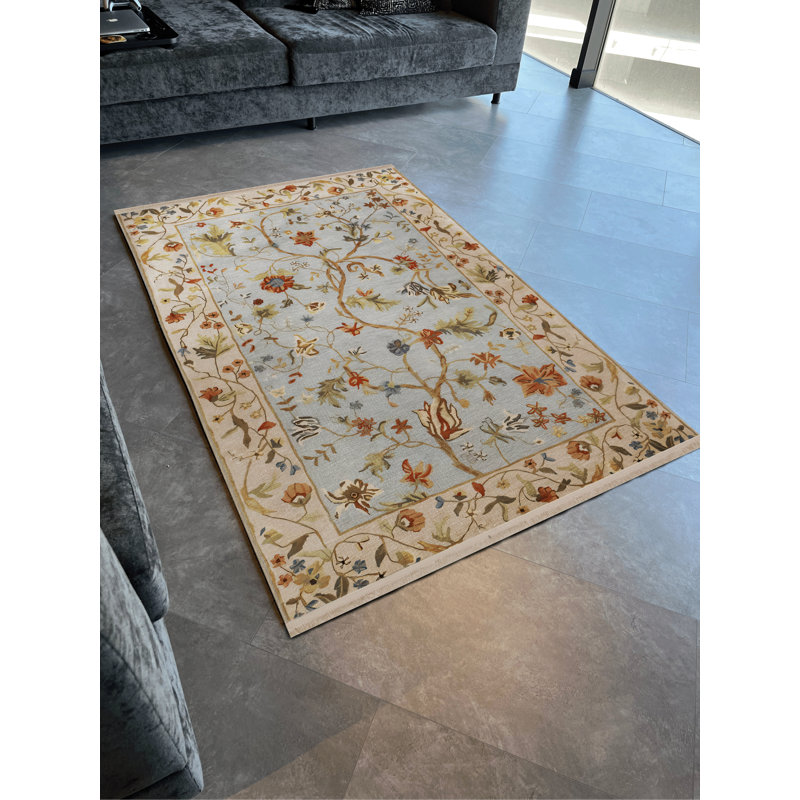 Tapis décoratif multicolore bleu à motif floral, Rectangle 4 pi 7,12 po x 6 pi 6,74 po