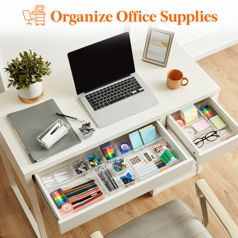 Clear Plastic Desk Drawer Dividers Set, 28 Pieces in 4 Sizes