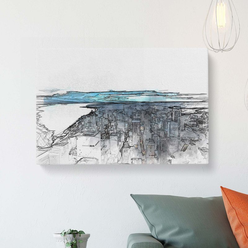 The Seattle Washington Skyline in Abstract - Wrapped Canvas, 40cm H x 60cm W x 3cm D
