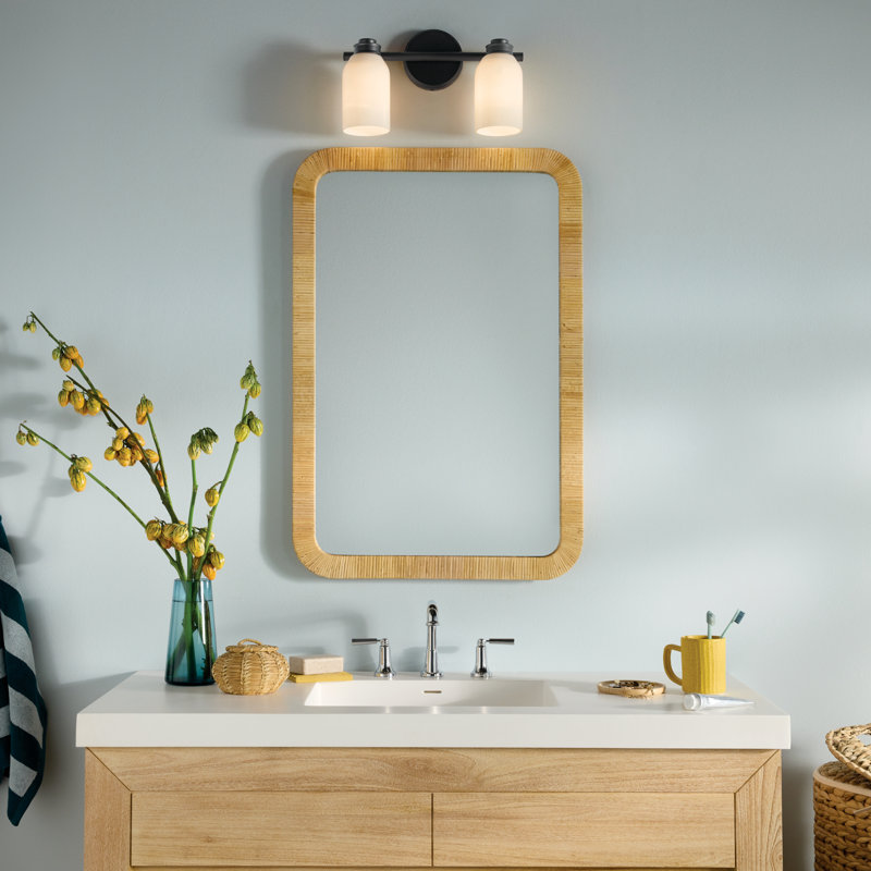 15" 2-Light Vanity Light with White Opal Glass, Satin Black