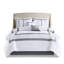 Édredon très grand 8 pièces - Broderie élégante avec garniture blanche / grise, décorations gracieuses - blanc et gris