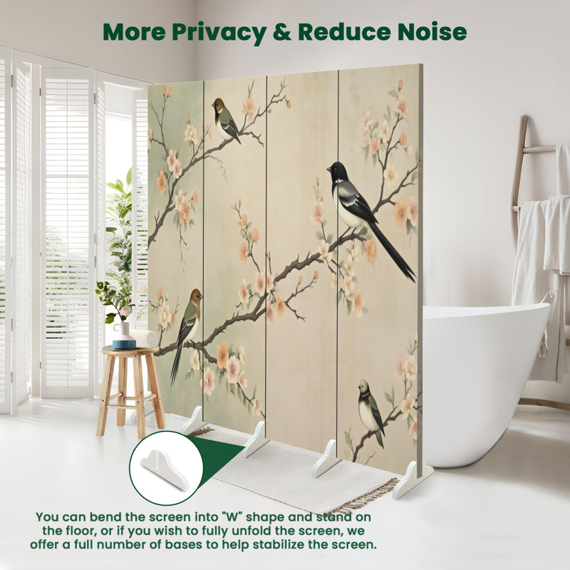 4 panneaux de paravent pliant paravent Royal Songbirds Brossoming Branches Soft, 4, 71" H x 64" W x 1" D