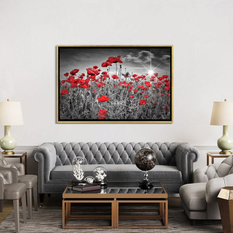 "Champ de coquelicots" par Melanie Viola-impression d’art graphique, H 40 po x l 60 po x P 1,5 po, Toile encadrée d'or