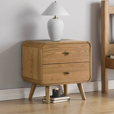 Table de chevet 2 tiroirs 27 po - Cendre clair avec chargement USB