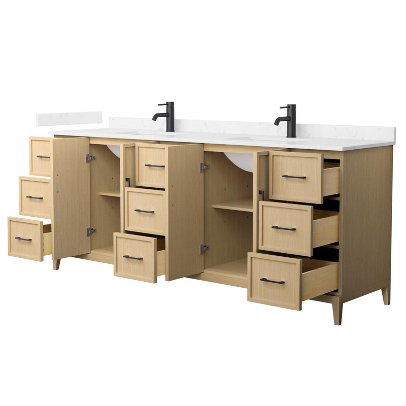 Elan 84'' W Vanity, Tan, Matte Black, White Cultured Marble