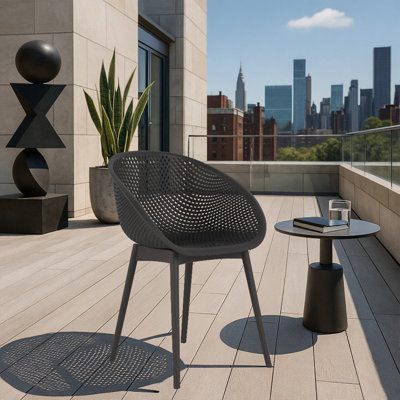 Ensemble de 2 chaises longues modernes - Plastique PP toutes saisons, léger, durable pour une utilisation intérieure / extérieure, gris chaud