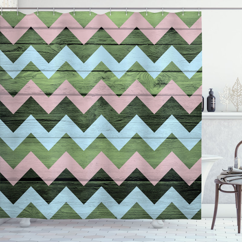Chevron Shower Curtain with Hooks Included, Pale Pink, 84"H x 69"W