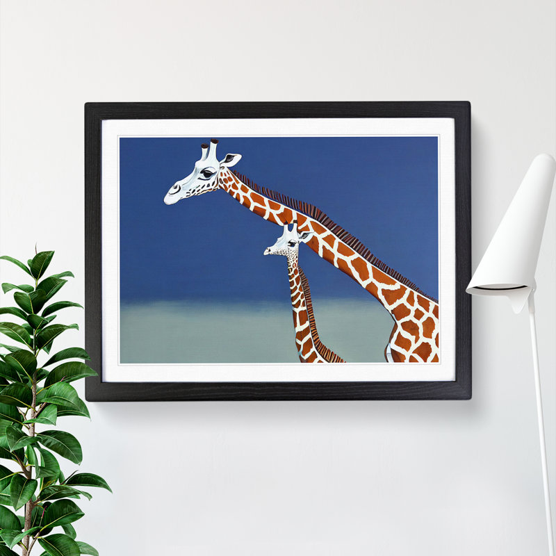 Mother And Baby Giraffe - Framed Print, Black Framed, 46cm H x 64cm W x 2cm D