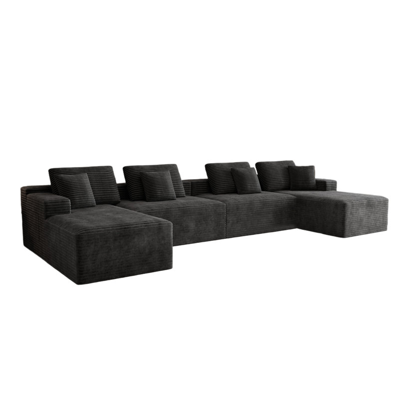 Canapé modulaire en U de 165 po Koli, canapé à compression, velours côtelé gris, Gray Corduroy, 23.6" H x 165" W x 68.9" D