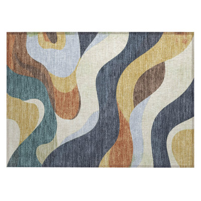 Machine Washable Indoor/Outdoor Husby ACN2186 Swirls Rug