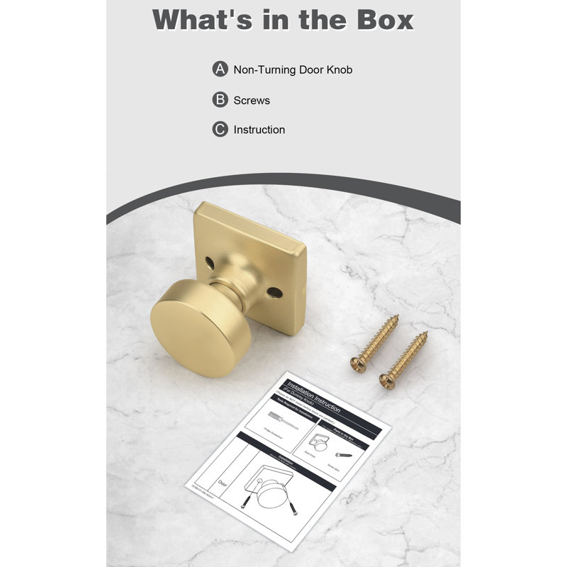 Probrico Square Panel Door Knob, Brushed Gold, Single Dummy