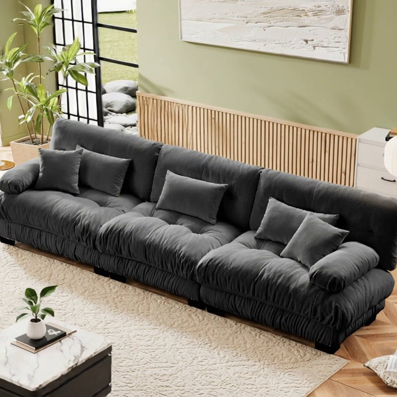Canapé Cloud pour salon en tissu chenille avec coussins lombaires et coussins décoratifs, H 35,4 po x l 133,8 po x P 36 po, 3