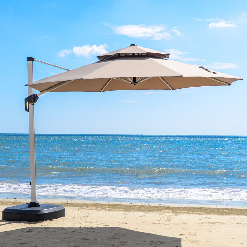 Leeven 3.65m Cantilever Parasol With Base, Beige