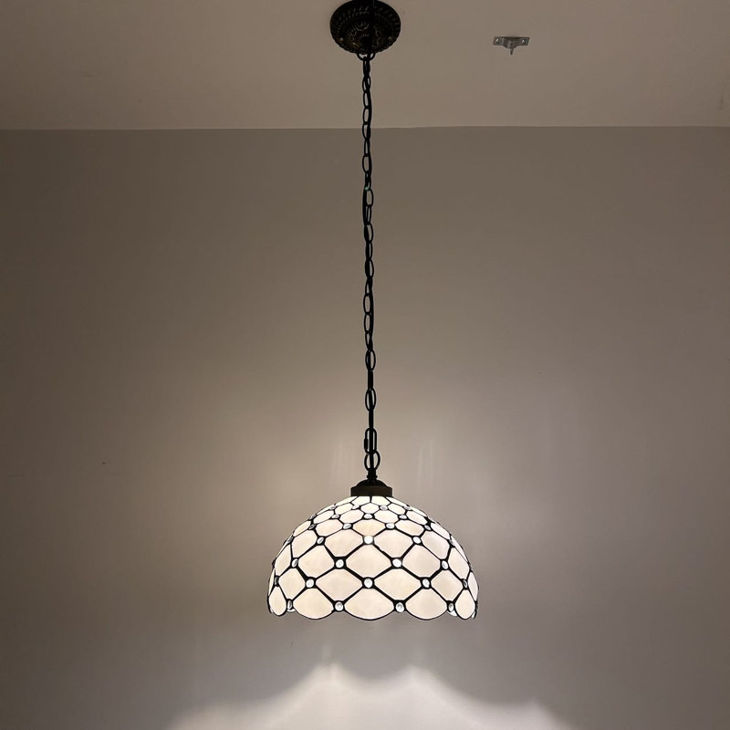 Klima Tiffany Pendant Lighting White Stained Glass Crystal Beans LED Bulb Included 12"W*12"D*60"H
