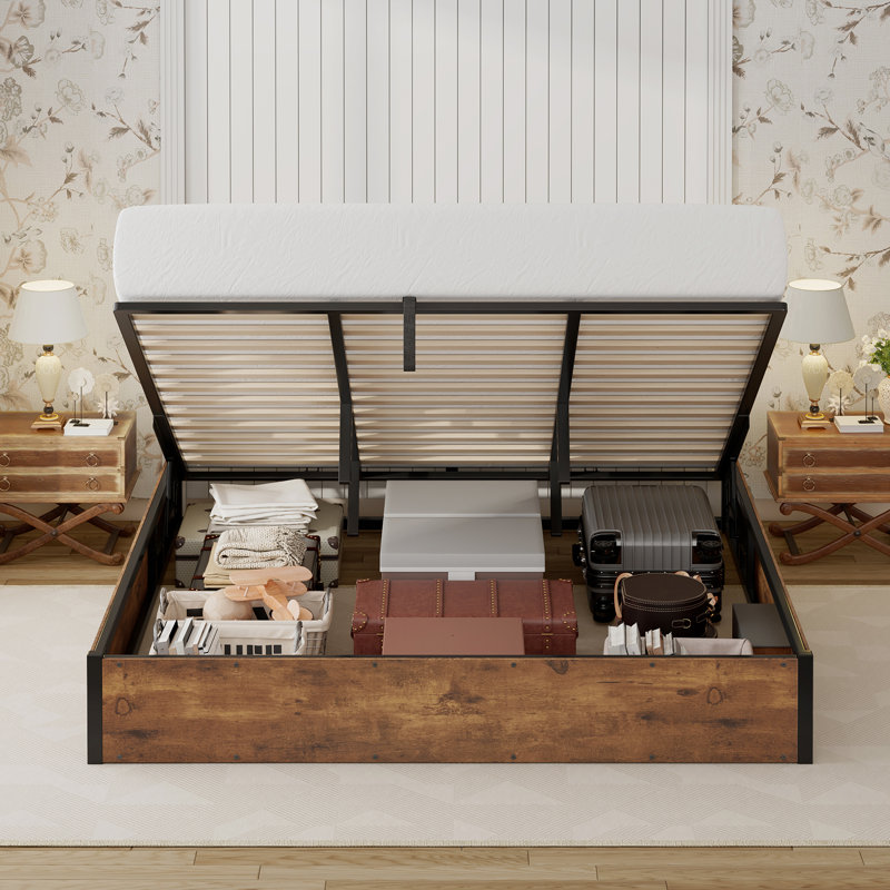 Base de lit plateforme avec rangement Lift Up, Brun, Très grand