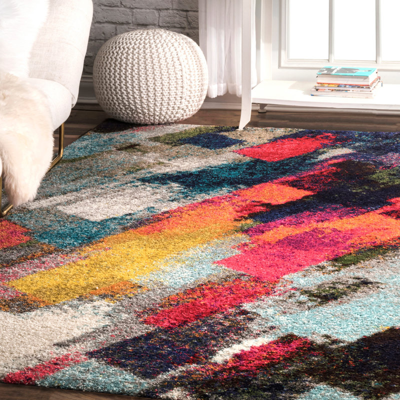 Tapis abstrait gris / jaune / rose Tiana, Rectangle 5 pi x 8 pi
