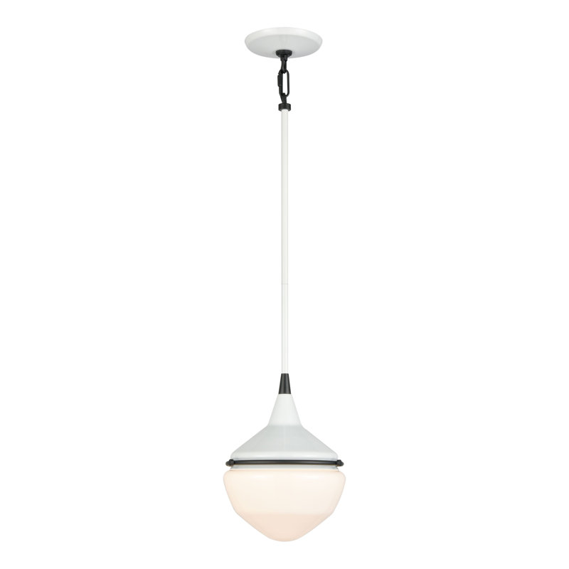 Mini-luminaire suspendu 1 lumière Mid-Century Schoolhouse, H 11 po x l 8 po x P 8 po, Blanc