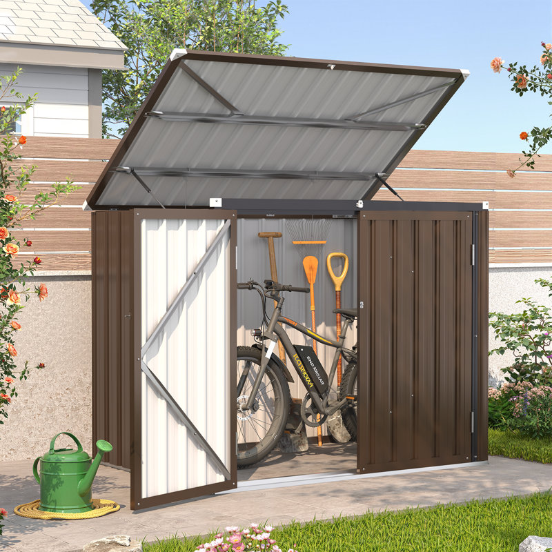 Outdoor Trash Can Storage Shed For 3 Garbage Cans, 5'x3', Brown