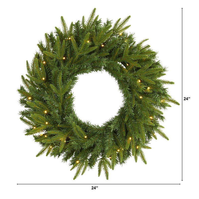 24'' Faux Pine Lighted Wreath