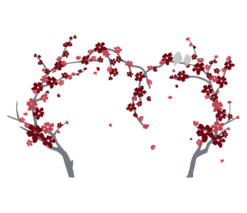 Décalcomanie murale sapin de cœur cerise, Gris / bourgogne / rouge, H 44 po x l 72 po x P 0,01 po