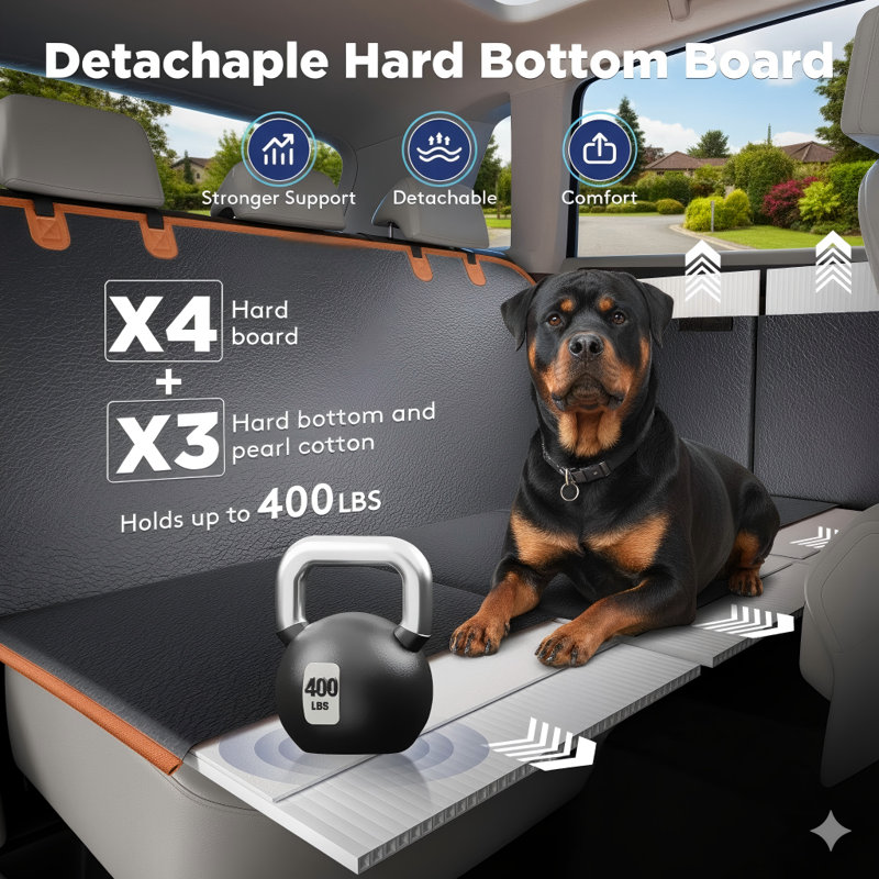 Housse pour siège d'auto pour chien pour siège arrière, rallonge de siège arrière en cuir de polyuréthane avec fond dur pour 400 lb, imperméable et anti-rayures, housse de siège arrière pour grand espace pour voiture, VUS, petit camion