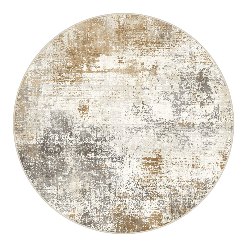 Washable Area Rug, Gold/Grey/Ivory, Round 160 cm