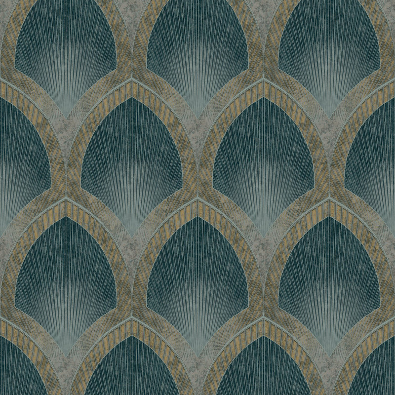 Special FX 2 Collection Nouveau Scallop Metallic Wallpaper Roll, Turquoise