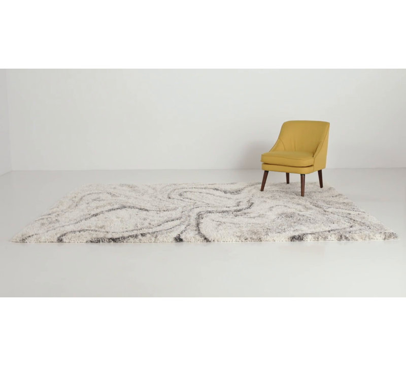 Ivory and Grey Hand-knotted Shag Runner Rug