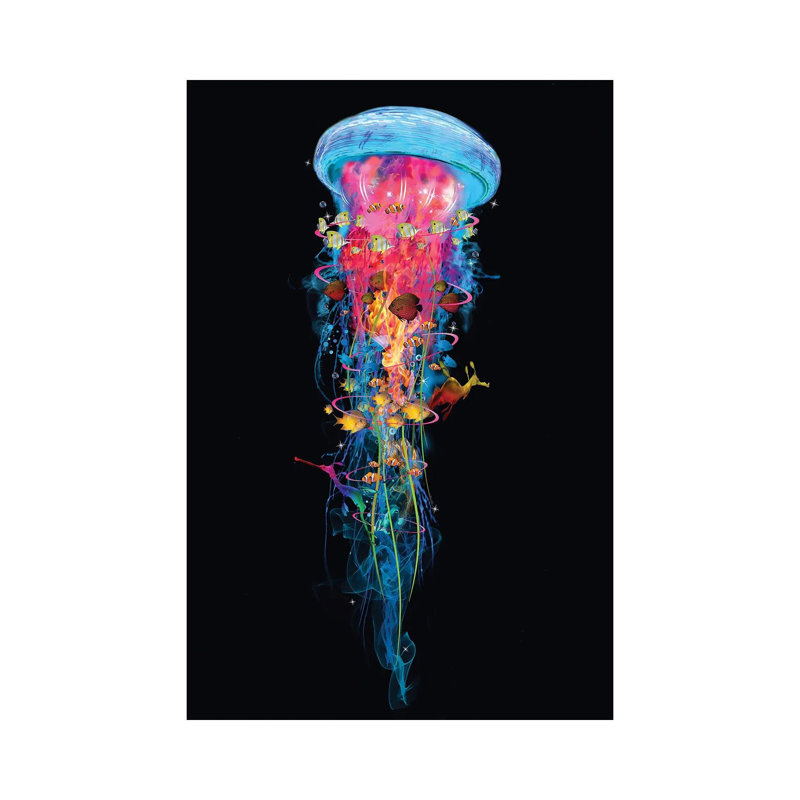 Super Electric Jellyfish World by David Loblaw - Wrapped Canvas Print, 20.32 cm H x 30.48 cm W