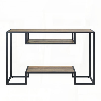 Industrial Sofa Table with Rustic Oak Finish and Metal Frame