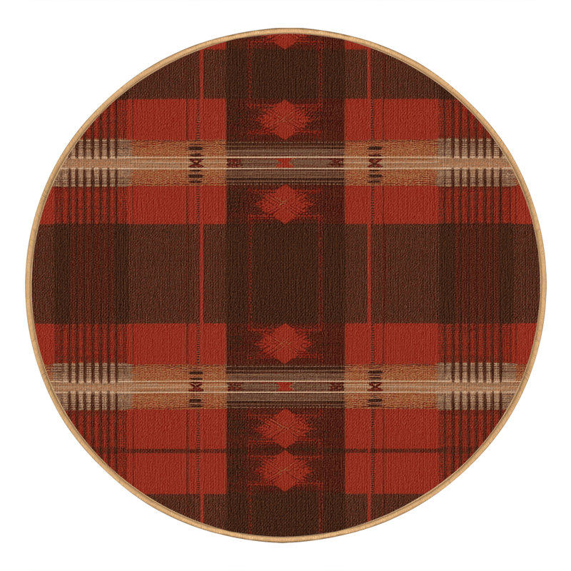 Washable Rustic Plaid Southwestern Area Rug, Round 7'