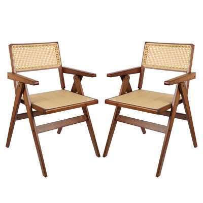 Set Of 2 Rattan Folding Chairs - 440 LBS Capacity, Comfy Armrests, Versatile For Courtyard & Dining Room