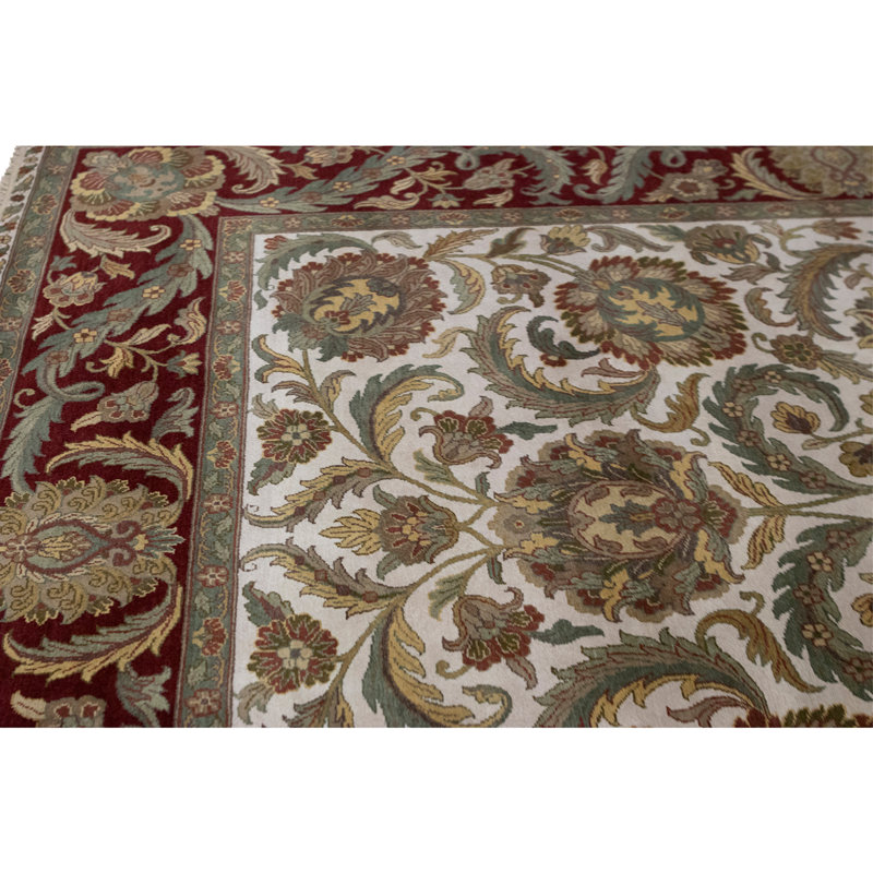 Tapis ivoire et rouge noué à la main de haute qualité