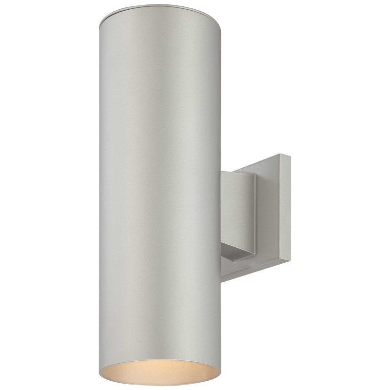 Newburgh 2-Light 6"W Indoor or Outdoor Silver Gray Aluminum Cylinder Wall Mount Sconce, 18" H x 6" W x 8.75" D