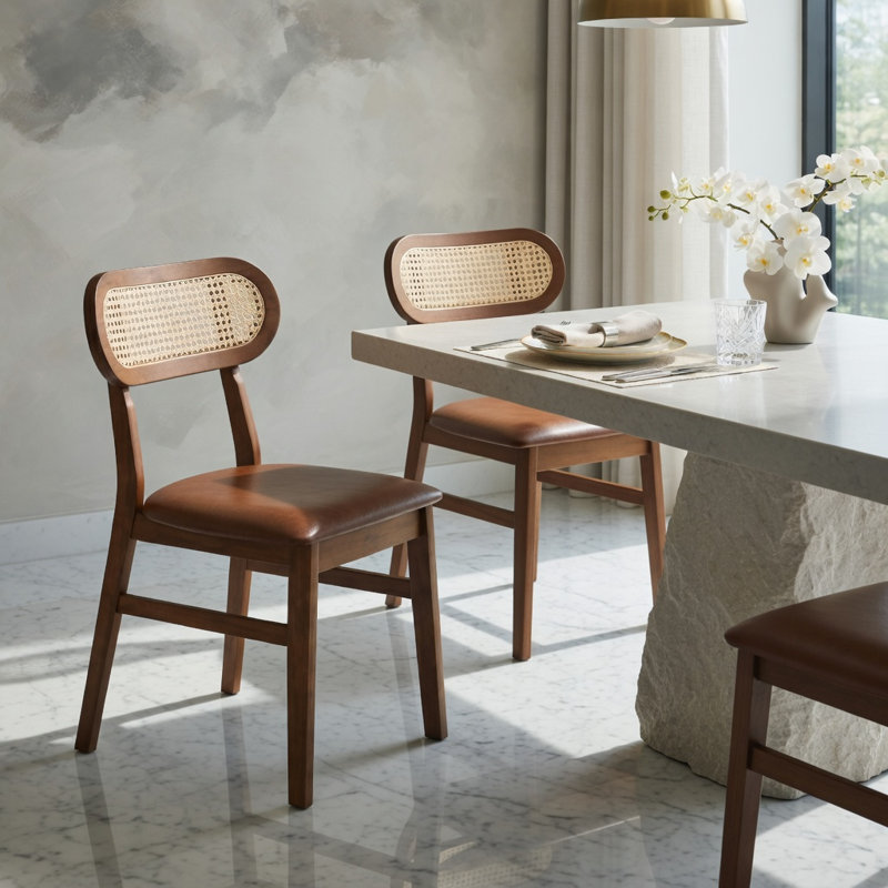  Ensemble de 2 chaises de salle à manger Mid-Century, Café, Café, Noyer