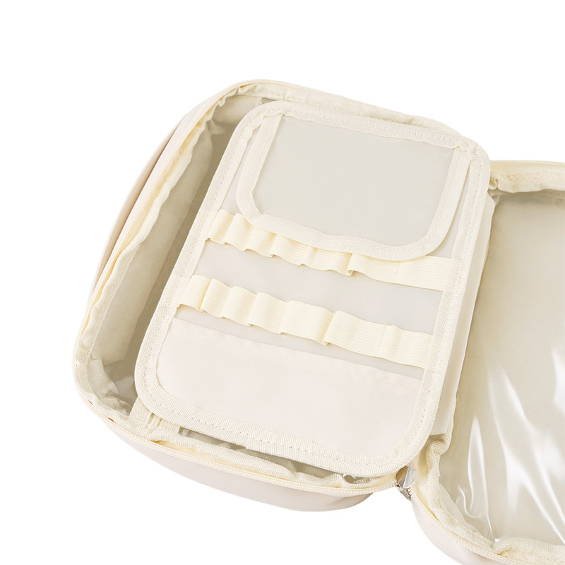 PU Leather；Polyester；PVC；Nylon Zipper Makeup Organiser, Beige