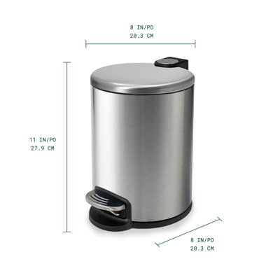 Acento 1.3 gallon, Round Soft Close Premium Pedal Waste Bin In Brushed Stainless Steel