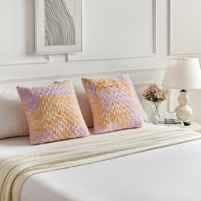 Ensemble de 2 coussins décoratifs orange 18 x 18 pouces, housse de coussin à motif de tourbillons de roses douces et douces, décoration de la Saint-Valentin pour canapé-lit