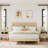 Queen Size Boho Solid Wood Platform Bed with Rattan Headboard, Coastal Bedroom Furniture-288126041-275185604-288126044