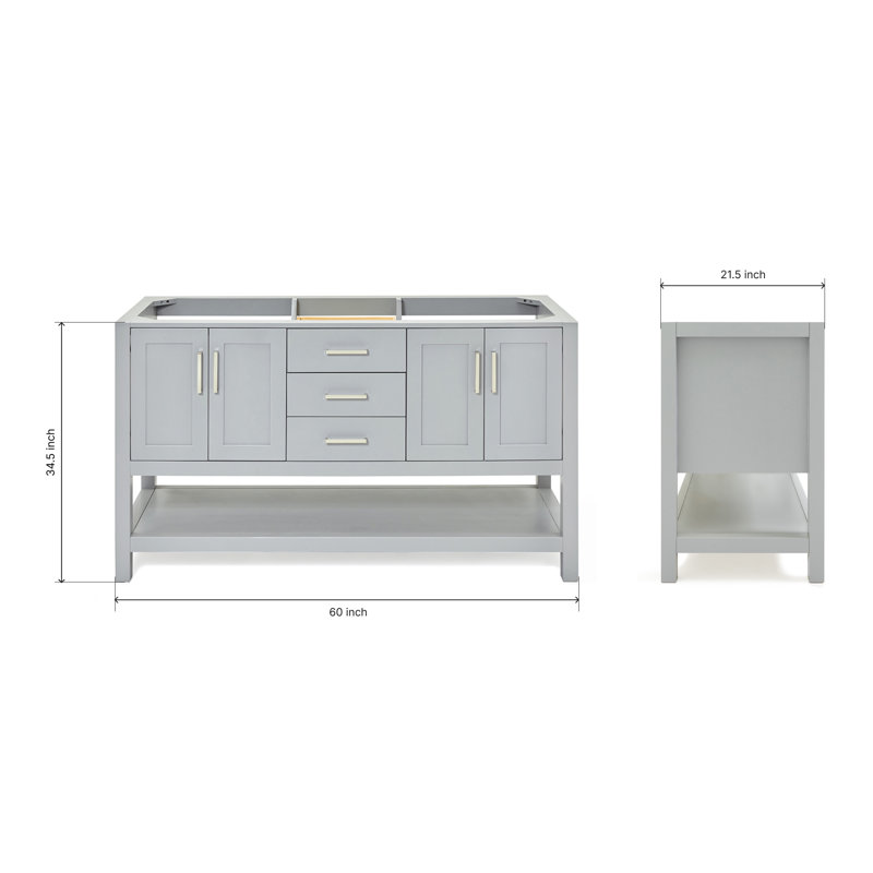 60'' W Double Bathroom Vanity Base, Gray