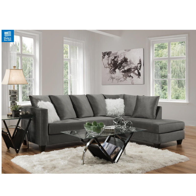 Tari Corner Chaise Sectional in Velvet, Charcoal Velvet