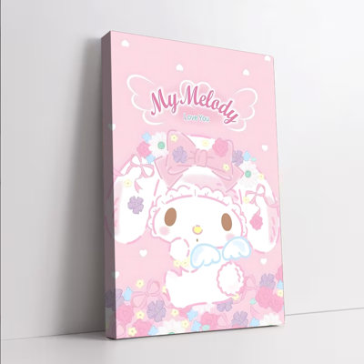 1 pièce d'art mural encadré, art mural My Melody Love You, joli lapin avec nœud et fleurs, décoration esthétique pour le salon de la chambre à coucher rose, impression de dessin animé Kawaii, cadeau pour les enfants, couleurs vives de haute qualité
