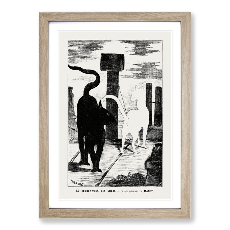 The Cats Rendezvous Vol.2 by Edouard Manet - Picture Frame Painting, 48cm H x 36cm W x 2cm D, Oak Framed