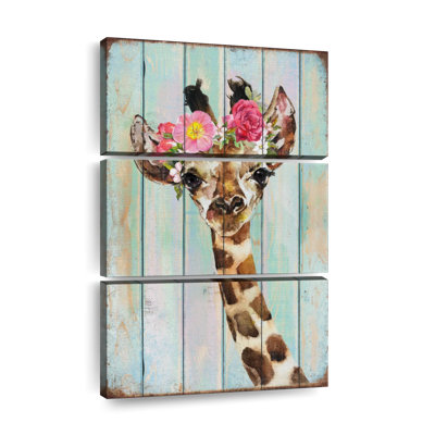 Girafe, couronne florale sur toile 3 pièces par Daisy A